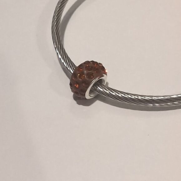 Silver Brown with Brown Rhinestones Charm for Pandora Style Bracelet - Picture 3 of 4